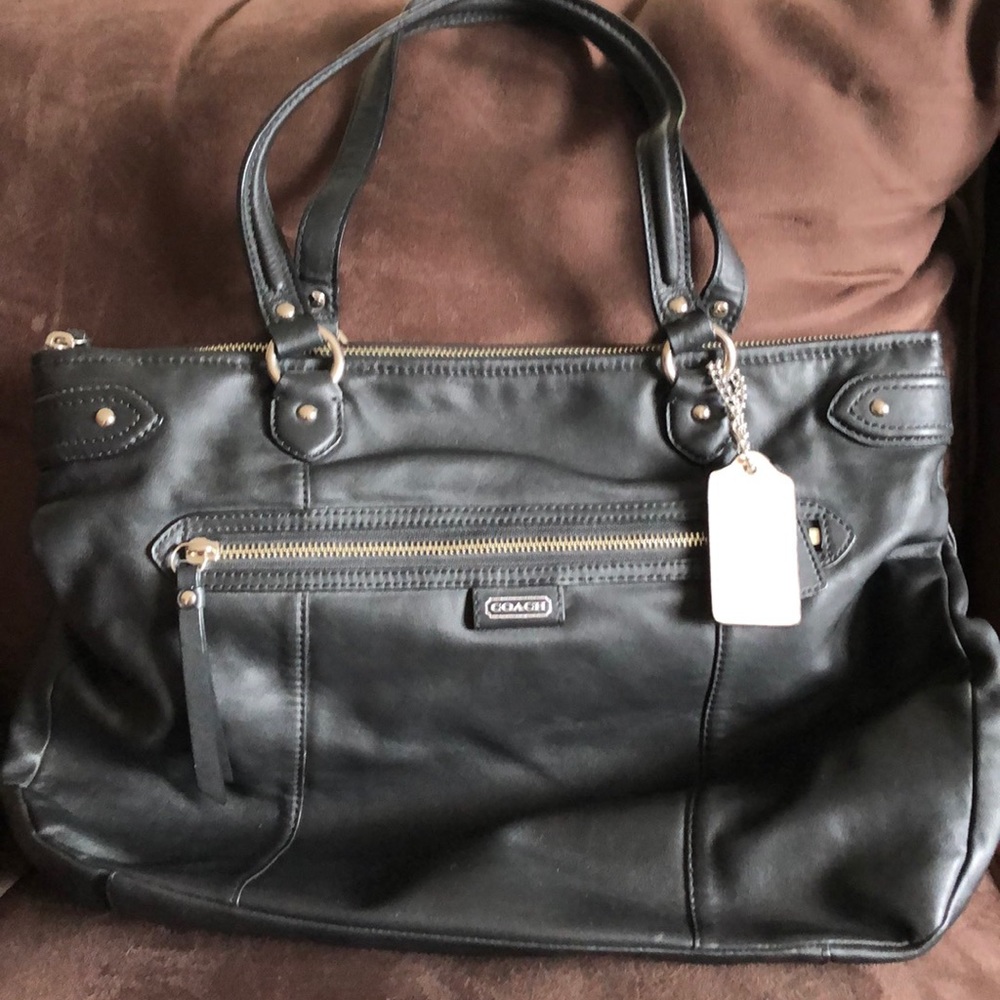 All black soft leather shoulder bag